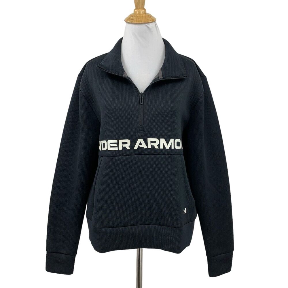 Under Armour Sweatshirt Womens‎ L Black Polka Dot Scuba Knit 1/4 Zip Mock Neck